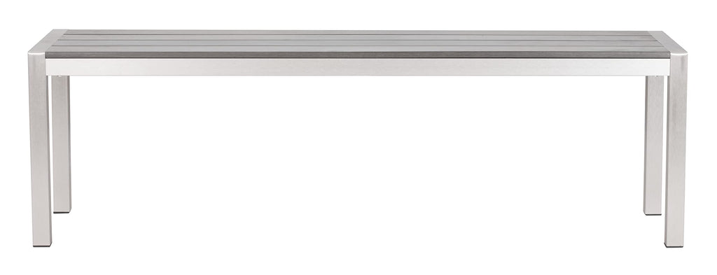 Zuo Outdoor Metropolitan Bench Chair, Brushed Aluminum