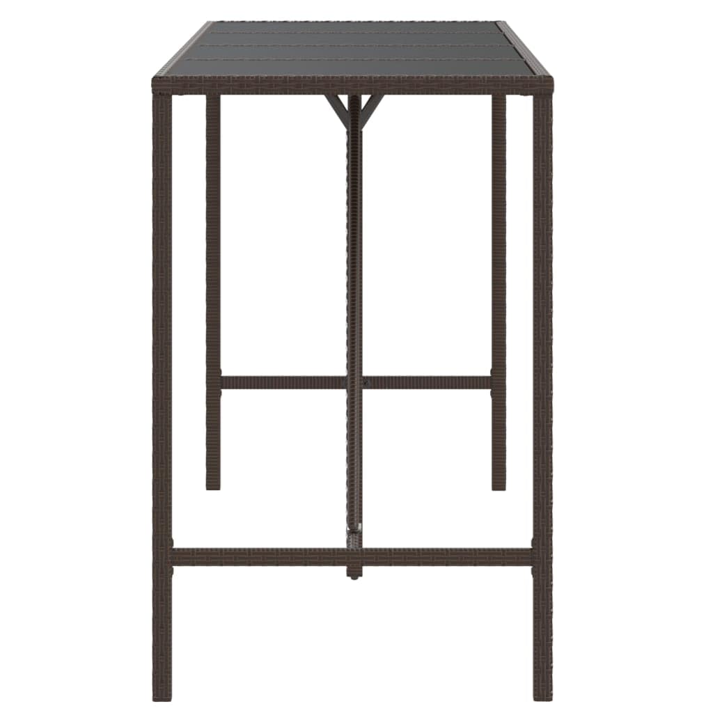 vidaXL Bar Table with Glass Top and Poly Rattan Frame, Brown - Ideal for Patio, Garden or Living Room