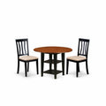 East West Furniture SUAN3-BCH-C 3 Piece Dining Room Table Set Contains a Round Kitchen Table with Dropleaf & Shelves and 2 Linen Fabric Upholstered Chairs, 42x42 Inch, Black & Cherry