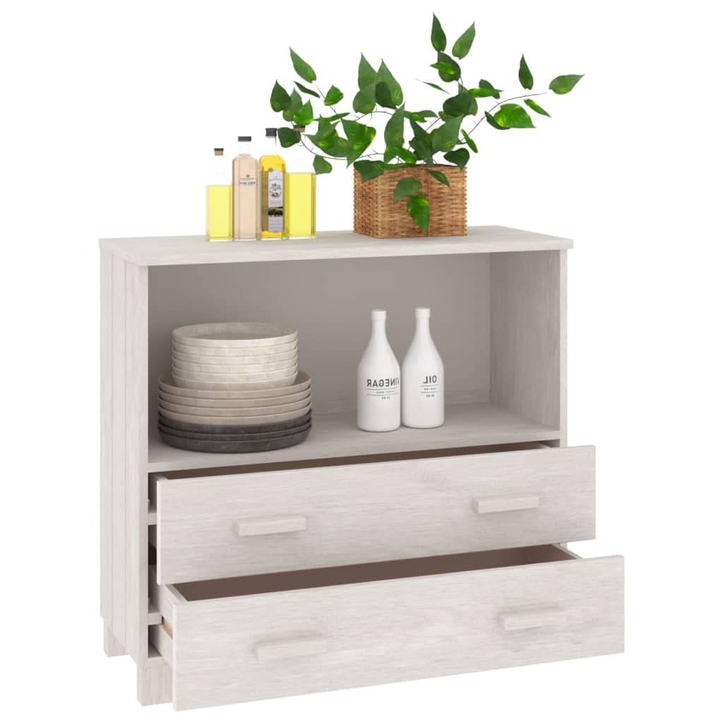 vidaXL Solid Pinewood Sideboard HAMAR- White 33.5&quot;x13.8&quot;x31.5&quot;- Decorative and Practical Storage Solution- Elegant Design with Sturdy Tabletop, Ample Space with Compartments and Drawers