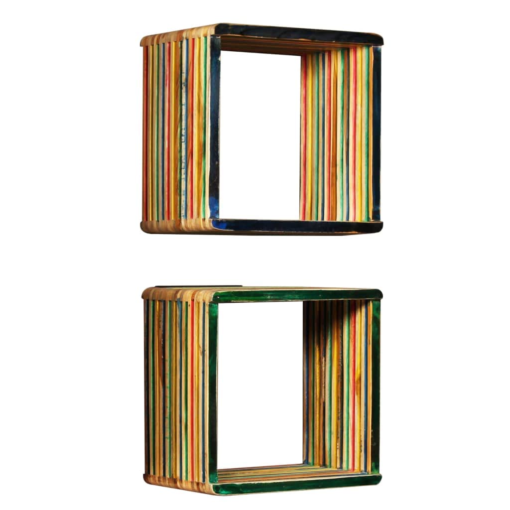 vidaXL 3 x Recycled Solid Teak Wall Shelves Multi-Coloured Bookcase