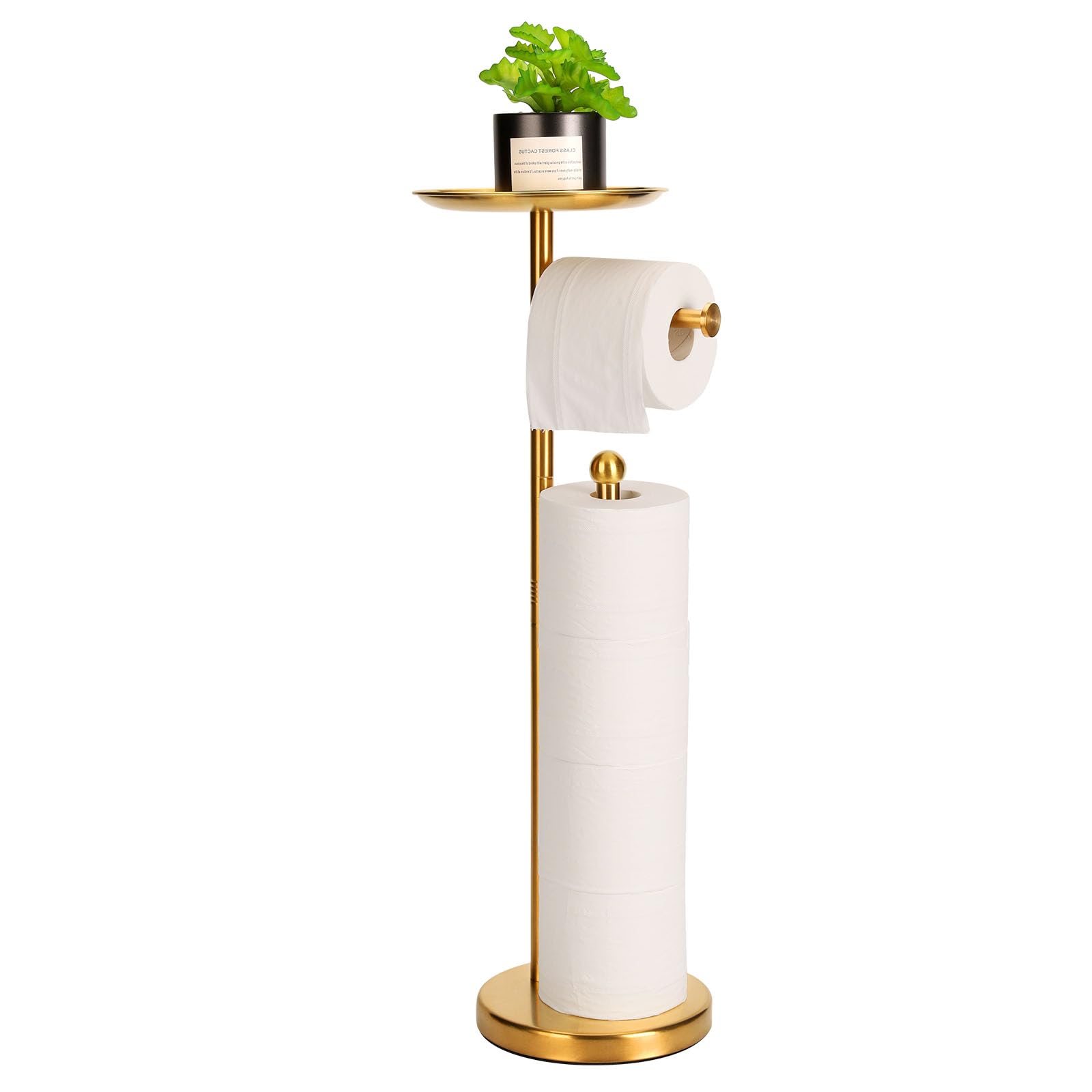 Standing Toilet Paper Holder Gold, TP Holder with 6.7 Phone Shelf, Holds 5 Rolls, Stainless Steel (Gold)