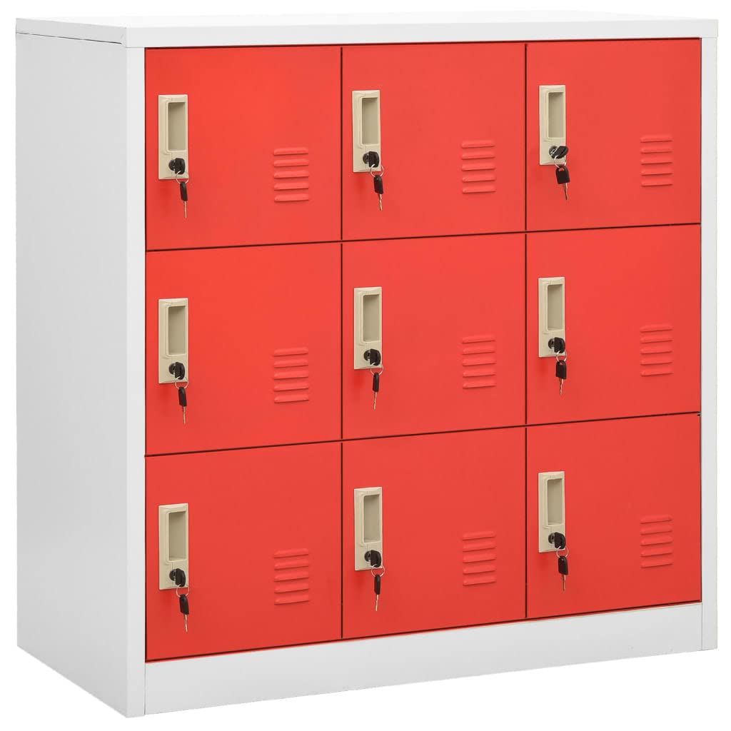 vidaXL 5X Locker Cabinets Home Indoor Storage Cupboard with Compartments Secure School Locker Office Cabinet Furniture Light Gray and Red Steel