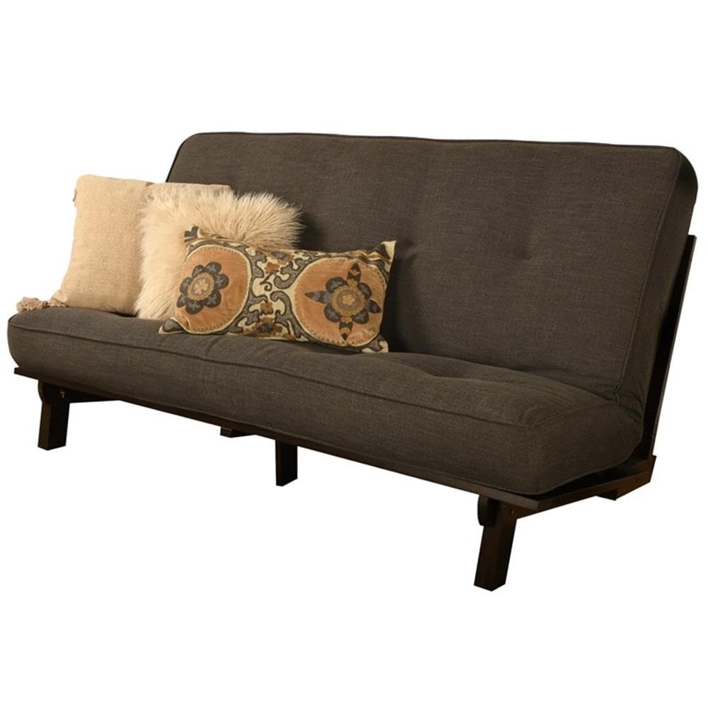 Kodiak Furniture Carson Full Size Futon Frame and Mattress Set - Java Brown Finish Wood Futon Frame with Mattress Included in Charcoal Gray Color