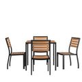 Flash Furniture 5 Piece Patio Table Set - Synthetic Teak Poly Slats - 35" Square Steel Framed Table with 4 Faux Teak Chairs