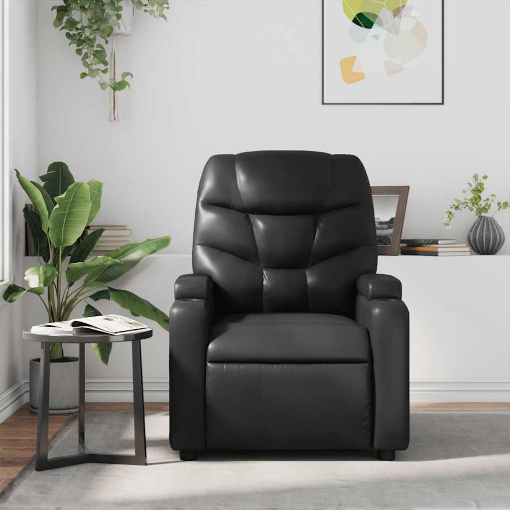 vidaXL Black Leather Recliner Chair with 6-Point Vibration Massage, Adjustable Backrest & Footrest, Cup Holders, Side Pocket, Padded Seat, Perfect for Living Room or Home Theater Seating