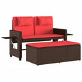 vidaXL Poly Rattan Reclining Patio Bench w/Cushions - Outdoor Convertible Loveseat/Sofa Bed, Brown, Weather-Resistant, Adjustable