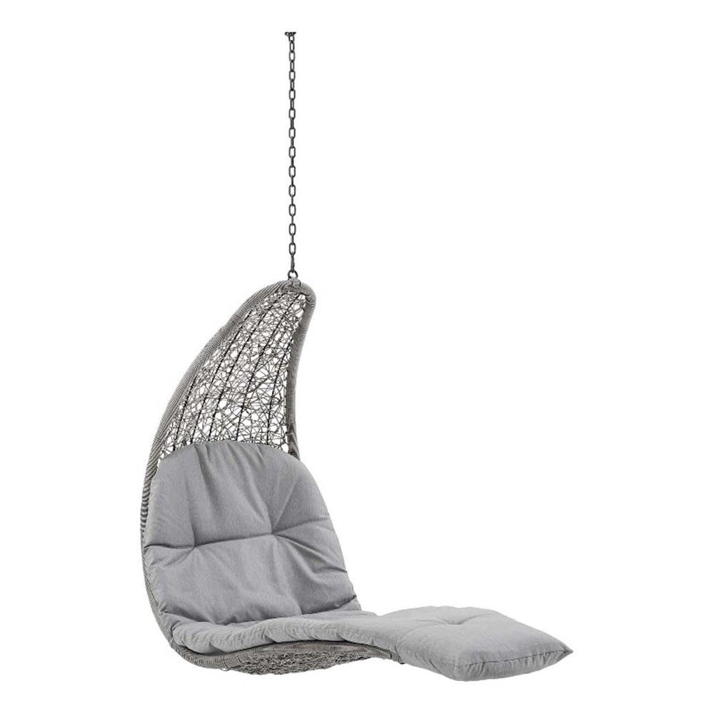 Modway Landscape Wicker Rattan Outdoor Patio Porch Chaise Lounge Hanging Swing Chair, Light Gray Gray