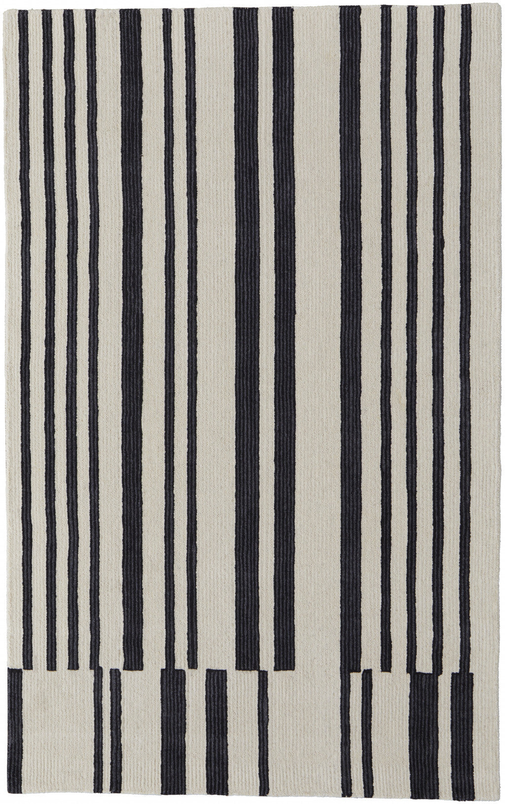 HomeRoots 514388 8 x 10 ft. Ivory & Black Wool Abstract Hand Tufted Handmade Rectangle Area Rug, Rectangular