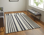 HomeRoots 514388 8 x 10 ft. Ivory & Black Wool Abstract Hand Tufted Handmade Rectangle Area Rug, Rectangular