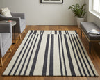 HomeRoots 514388 8 x 10 ft. Ivory & Black Wool Abstract Hand Tufted Handmade Rectangle Area Rug, Rectangular