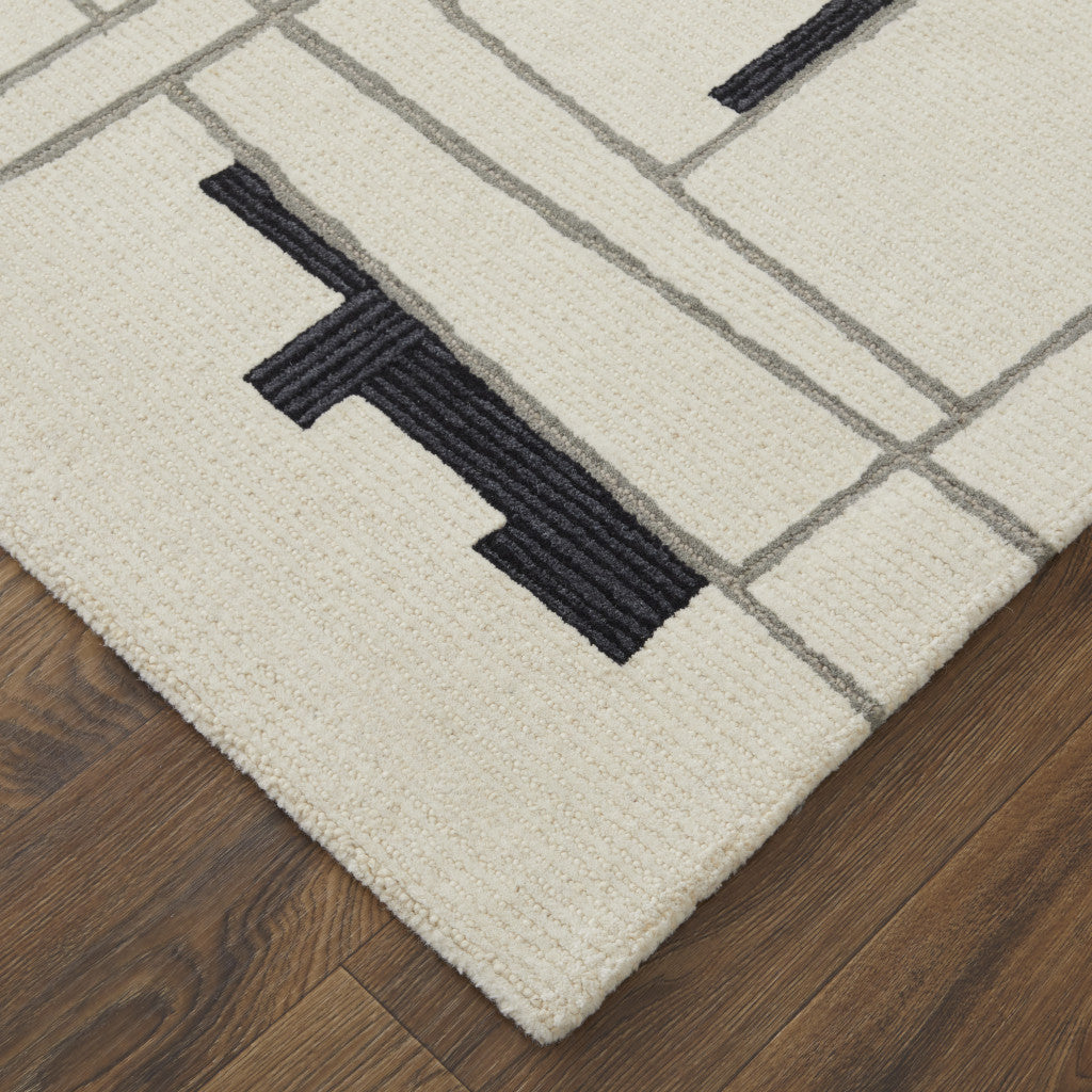 HomeRoots 514396 9 x 12 ft. Ivory Gray & Taupe Wool Abstract Hand Tufted Handmade Rectangle Area Rug