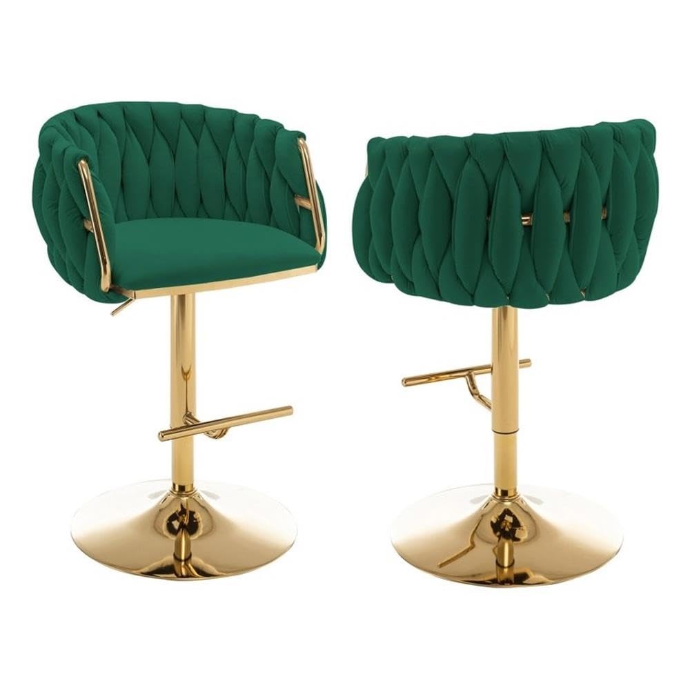 Best Quality Furniture Emerald Green Adjustable Velvet Barstools With Gold Chrome (Set Of 2)