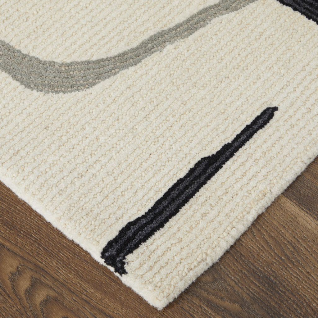 HomeRoots 514417 9 x 12 ft. Ivory Gray & Black Wool Abstract Hand Tufted Handmade Rectangle Area Rug