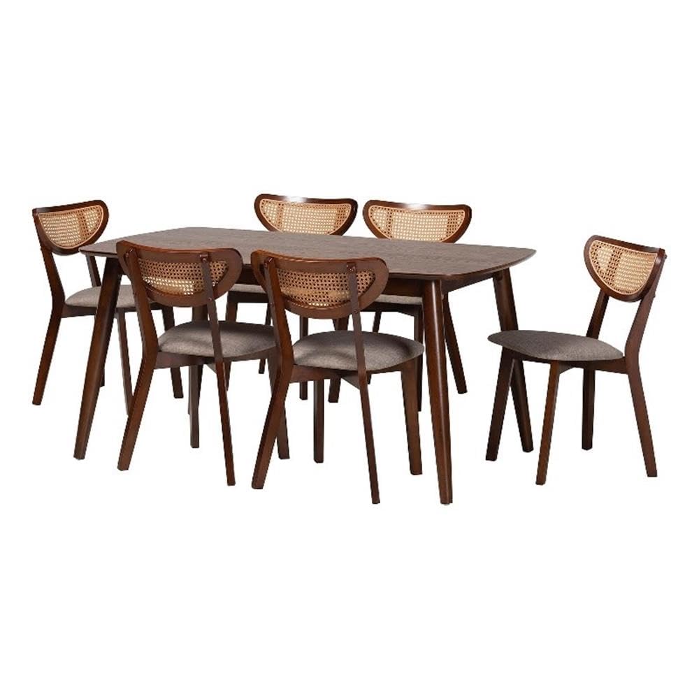 Baxton Studio Dannell Mid-Century Modern Grey Fabric And Walnut Brown Finished Wood 7-Piece Dining Set