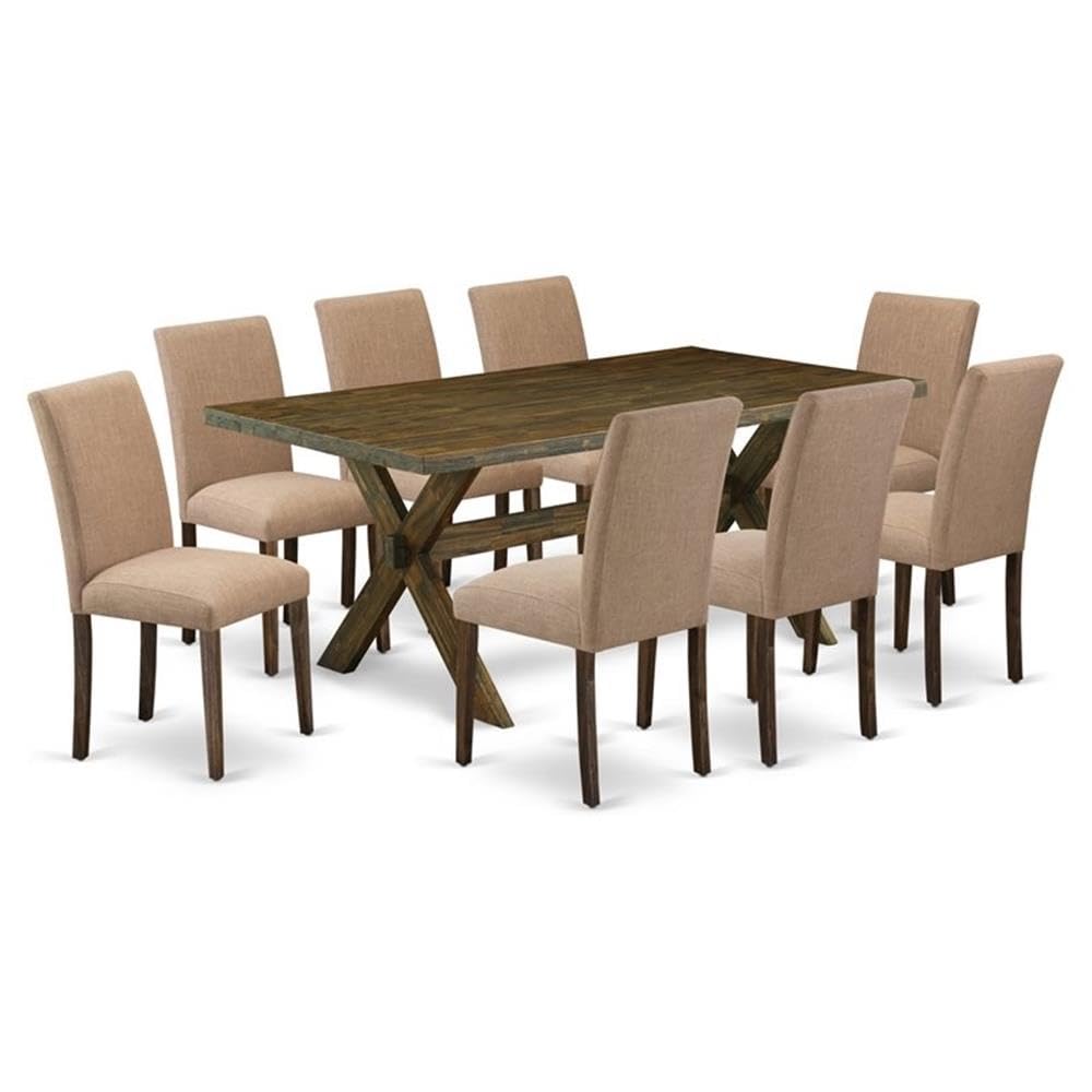 East West Furniture X777Ab747-9 9 Piece Dining Room Furniture Set Includes A Rectangle Dining Table With X-Legs And 8 Light Sable Linen Fabric Upholstered Chairs, 40X72 Inch, Multi-Color