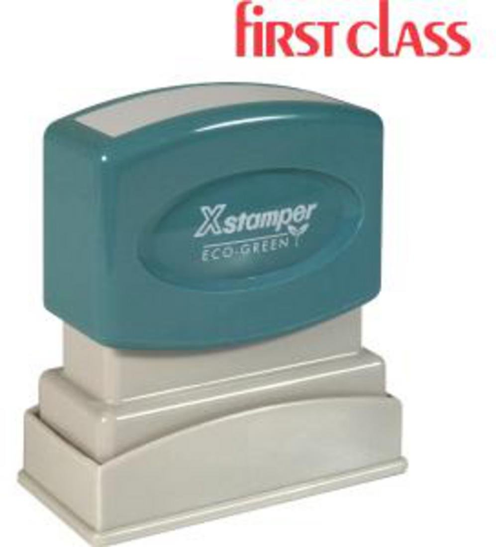 Xstamper(R) One-Color Title Stamp, Pre-Inked, 'First Class', Red