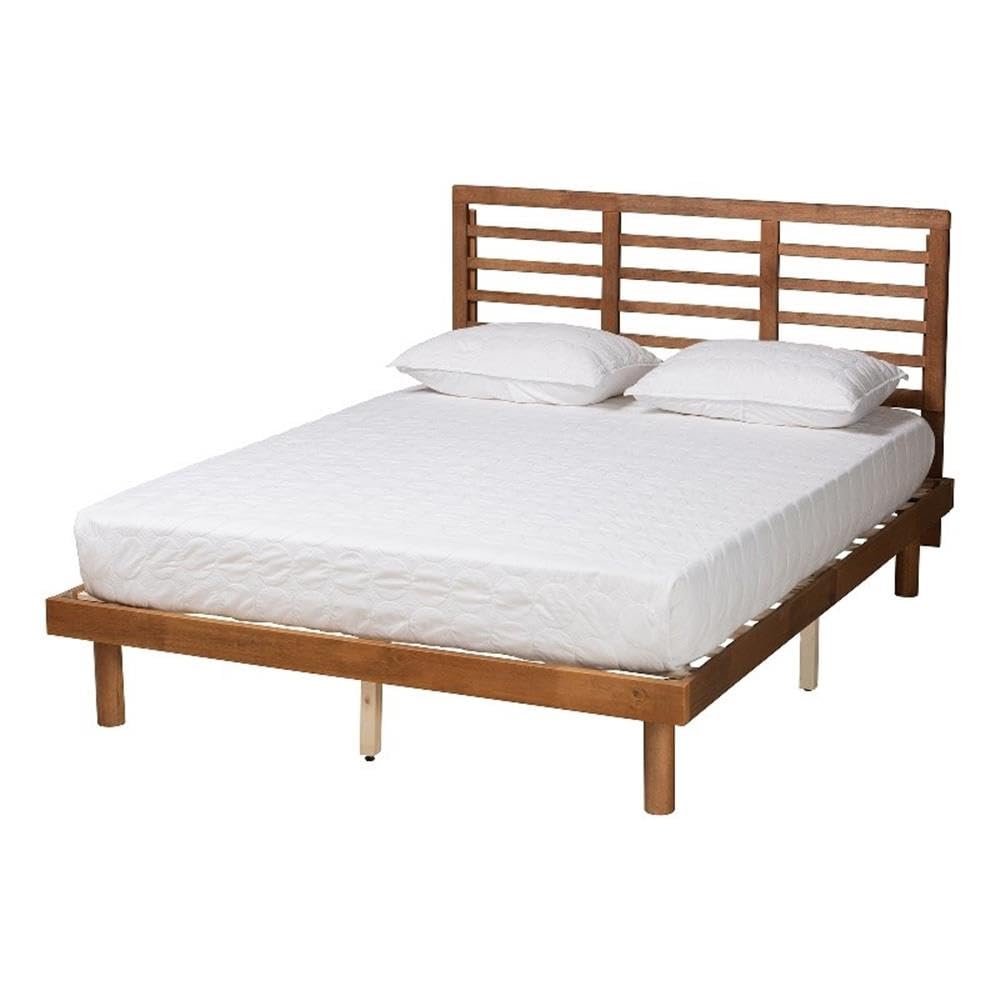 Baxton Studio Lucine Mid-Century Modern Ash Walnut Finished Wood King Size Platform Bed