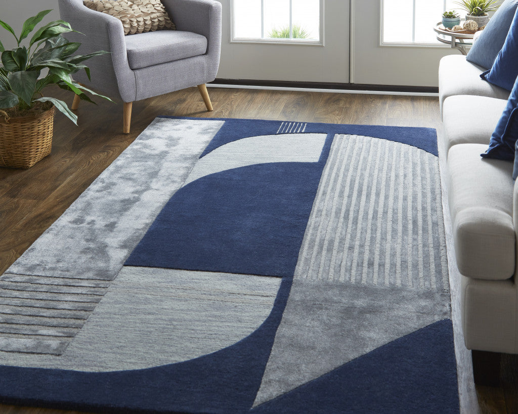 HomeRoots 514592 8 x 10 ft. Blue & Silver Wool Geometric Hand Tufted Handmade Rectangle Area Rug
