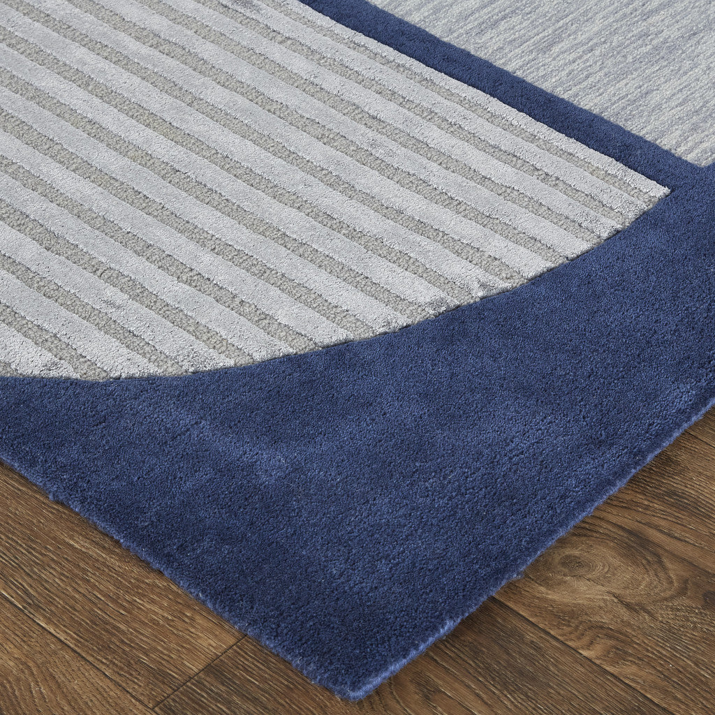 HomeRoots 514593 9 x 12 ft. Blue & Silver Wool Geometric Hand Tufted Handmade Rectangle Area Rug