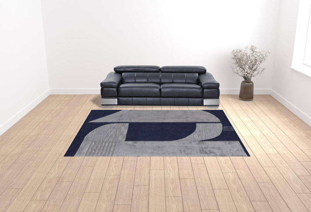 HomeRoots 514593 9 x 12 ft. Blue & Silver Wool Geometric Hand Tufted Handmade Rectangle Area Rug