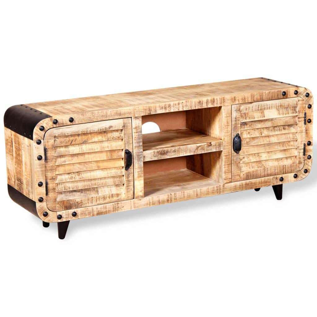 vidaXL Handmade TV Stand in Rough Mango Wood, 47.2&quot;x11.8&quot;x19.7&quot;, Featuring Ample Storage & Distinctive Wood Pattern, Ideal for Various Spaces