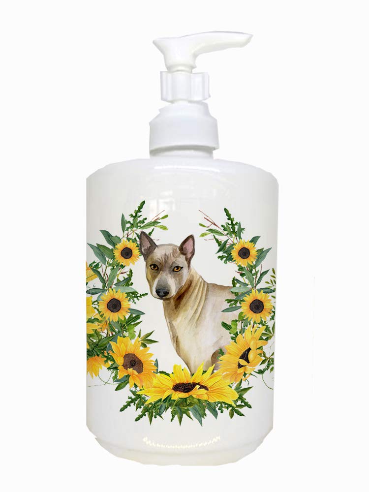 Caroline's Treasures CK2872SOAP Thai Ridgeback in Sunflowers Ceramic Soap Dispenser Hand Soap Dispenser Pump Bottles for Bathroo