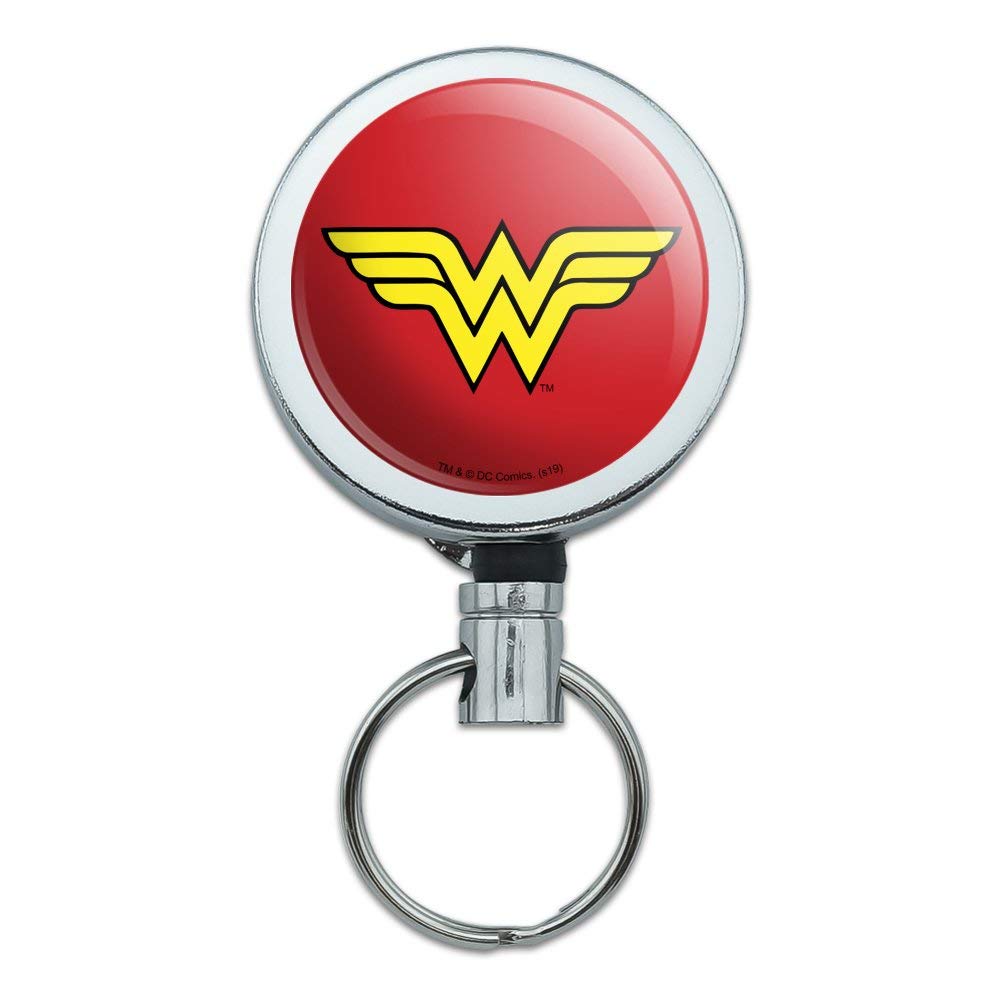 Wonder Woman Classic Logo Heavy Duty Metal Retractable Reel Id Badge Key Card Tag Holder With Belt Clip