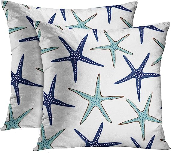 Emvency Set Of 2 Throw Pillow Covers Beach Ocean Coastal Green And Blue Starfish Decorative Pillow Cases Home Decor Standard Squ