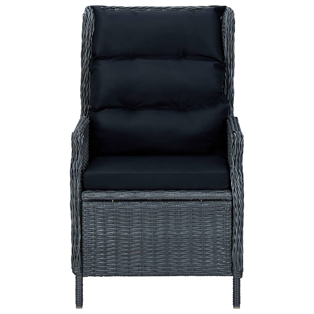 vidaXL 3 Piece Dark Gray Patio Dining Set with Adjustable Reclining Chairs, Black Powder-Coated Steel Frame and Glass Top Table - Outdoors, Garden, Weather Resistant, Maintenance-Free PE Rattan Se...