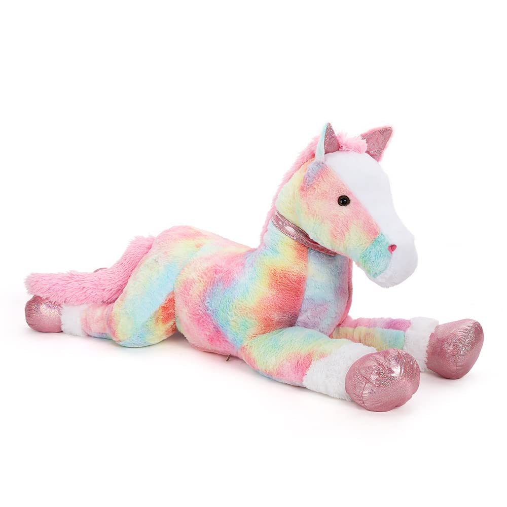 Tezituor 3Ft Large Stuffed Horse Animal, Pink Horse Plush Toy 35 Inch Soft Rainbow Pony Pillow Toys For Kids
