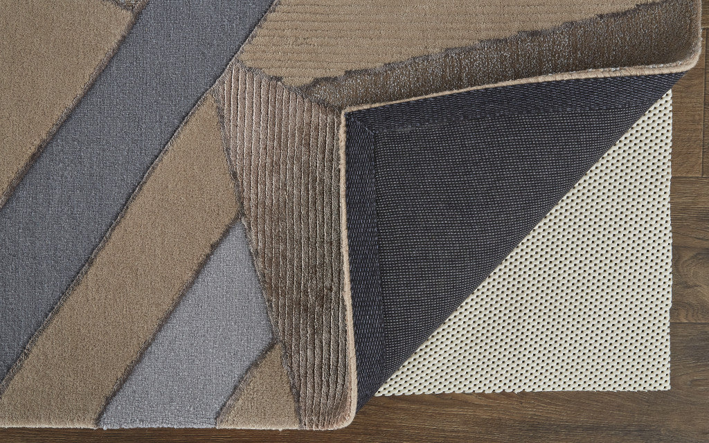 HomeRoots 514600 9 x 12 ft. Tan Brown & Blue Wool Geometric Hand Tufted Handmade Rectangle Area Rug