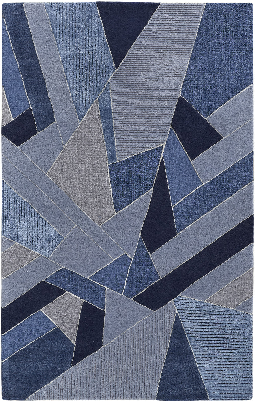 HomeRoots 514607 9 x 12 ft. Blue & Silver Wool Geometric Hand Tufted Handmade Rectangle Area Rug