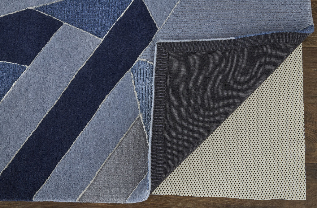 HomeRoots 514607 9 x 12 ft. Blue & Silver Wool Geometric Hand Tufted Handmade Rectangle Area Rug