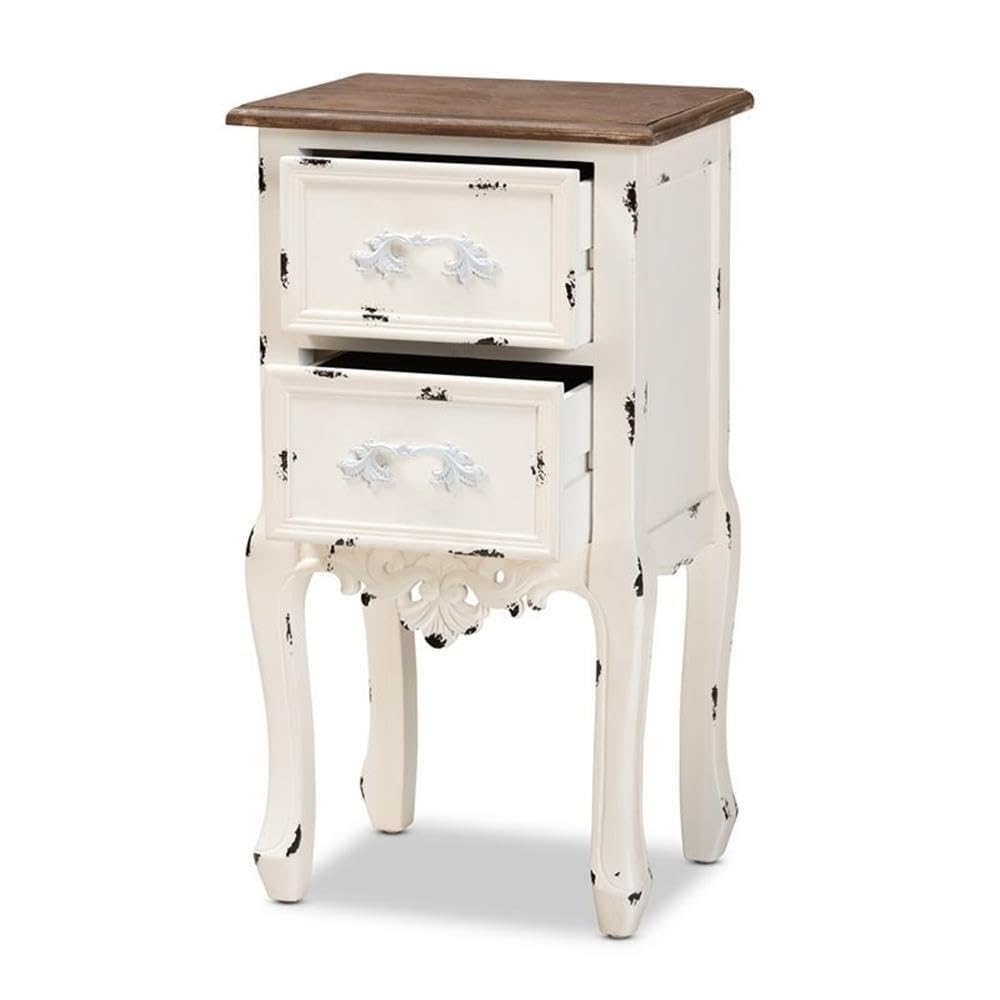 Baxton Studio Levron Classic and Traditional Two-Tone Walnut Brown and Antique White Finished Wood 2-Drawer Nightstand