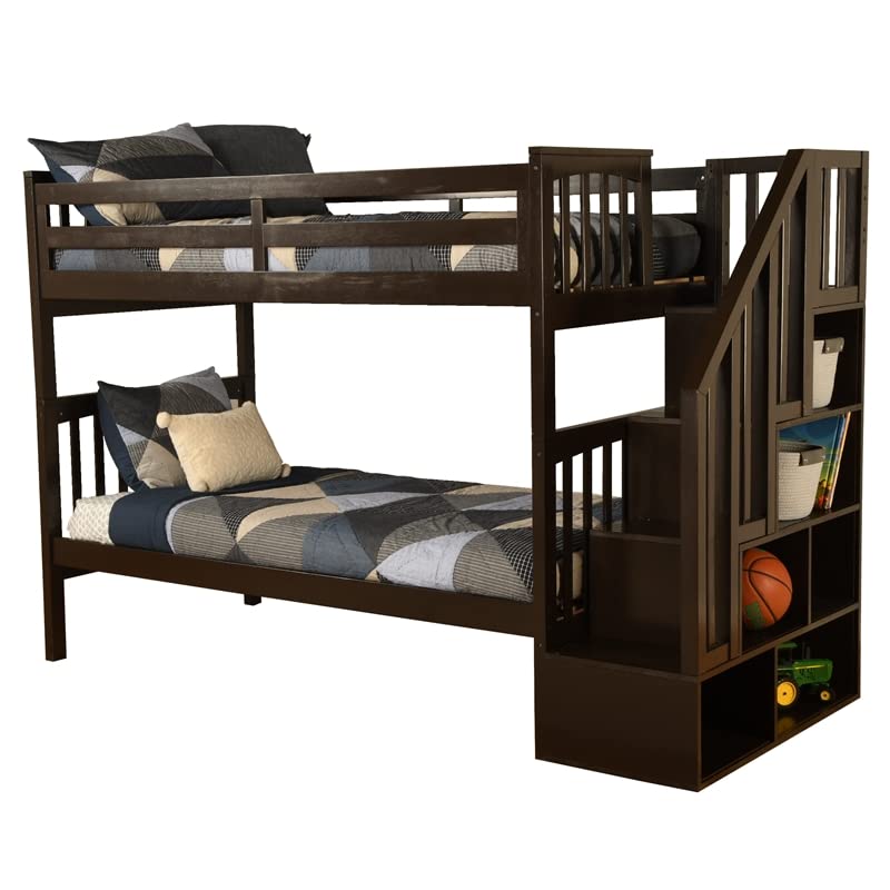 Kodiak Furniture Kelcie Twin/Twin Wood Bunk Bed with Storage in Dark Chocolate Brown