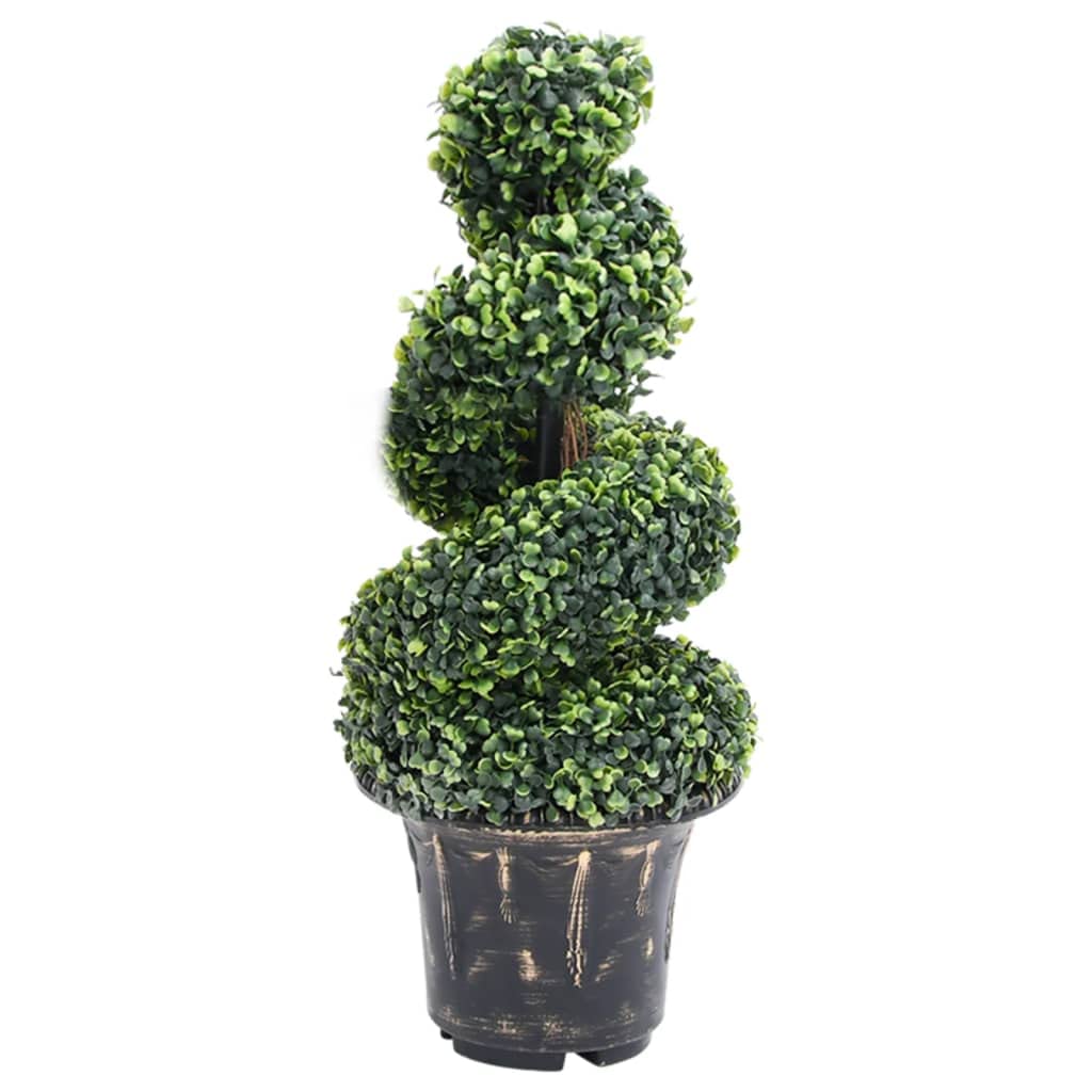 vidaXL Green 35&quot; Artificial Boxwood Spiral Plant with Pot - Weather-Resistant Polyethylene Decor - Indoor/Outdoor Faux Spiral Boxwood with Metal Stem - Lifelike Mixed-Green Plant