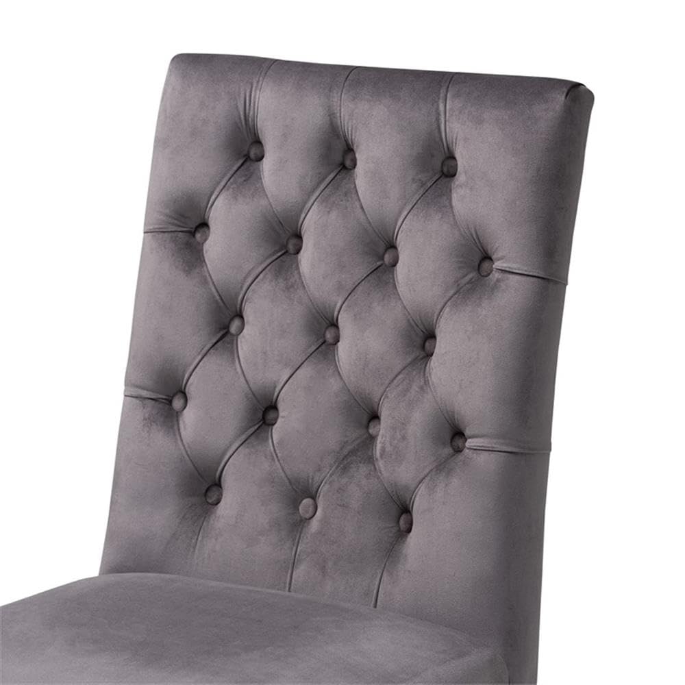 Baxton Studio Sherine Contemporary Glam and Luxe Grey Velvet Fabric and Silver Metal 2-Piece Dining Chair Set