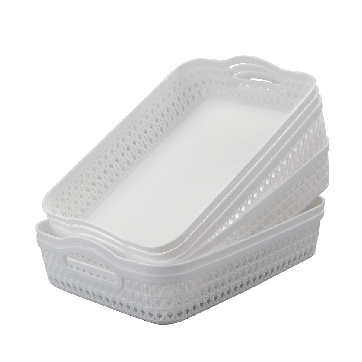 Vcansay 6Pack Plastic Flat Storage Basket with Handles, White