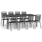 vidaXL 11-Piece Anthracite Steel Patio Dining Set - Modern Outdoor Furniture with Stackable Chairs and Spacious Table for Garden, Balcony and Porch