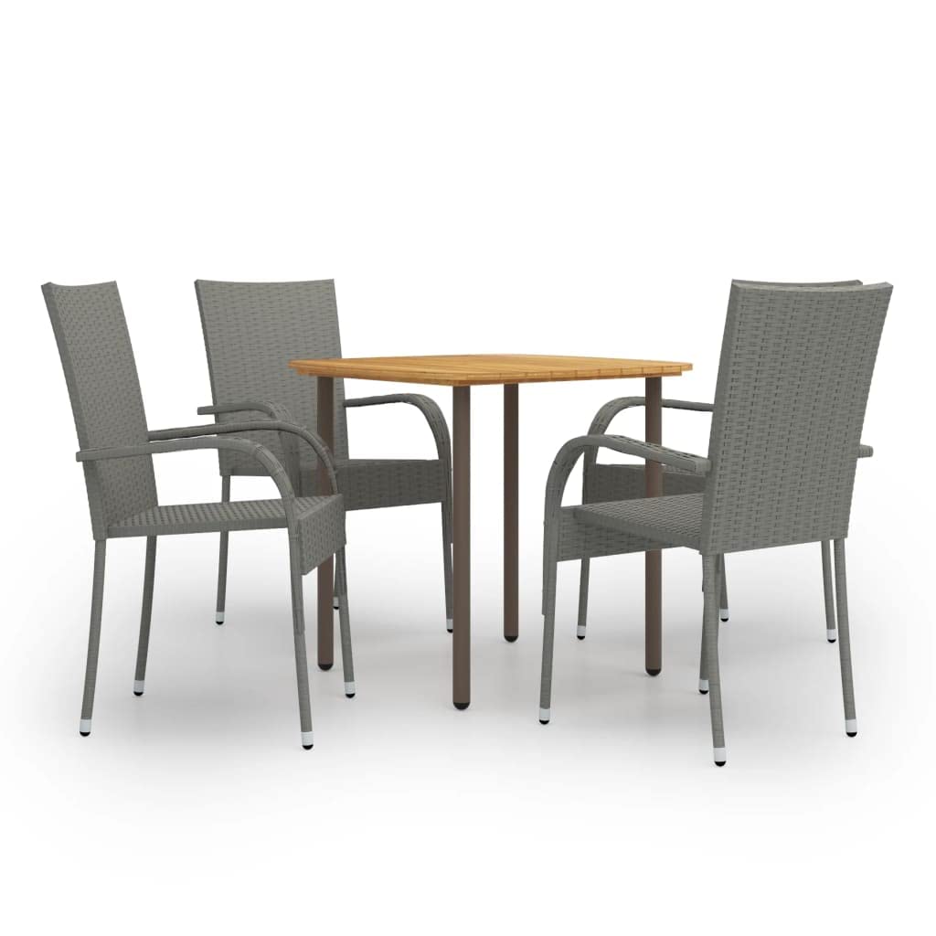 vidaXL 5 Piece Patio Dining Set - Poly Rattan Patio Chairs and Acacia Wood Table - Weather-Resistant Outdoor Furniture - Stackable Design - Gray