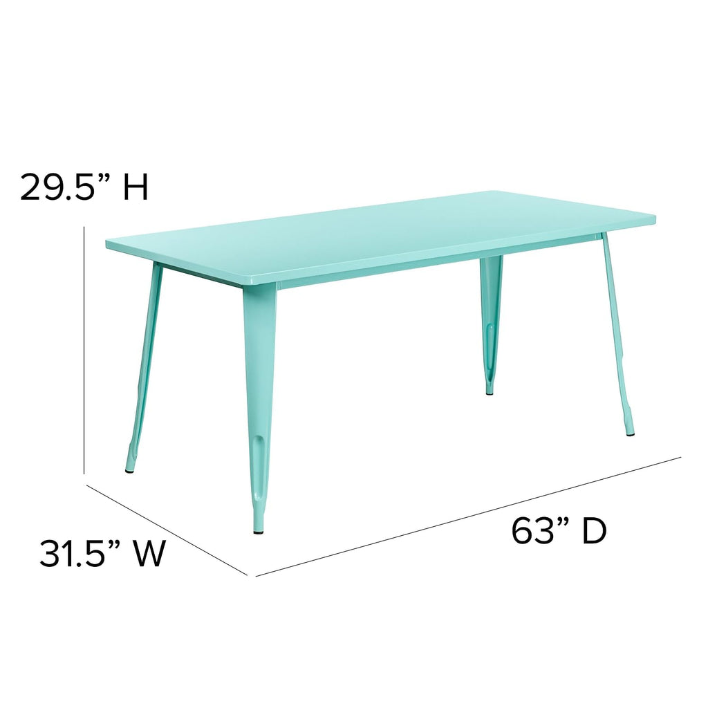 Flash Furniture Charis Commercial Grade 31.5" x 63" Rectangular Mint Green Metal Indoor-Outdoor Table