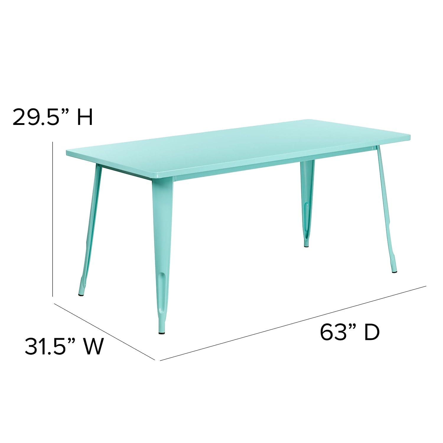 Flash Furniture Charis Commercial Grade 31.5" x 63" Rectangular Mint Green Metal Indoor-Outdoor Table