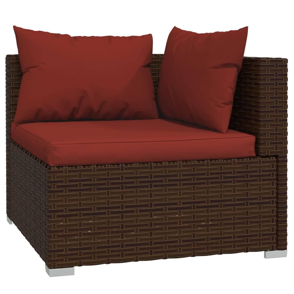 vidaXL 10 Piece Patio Lounge Set – Durable and Lightweight Poly Rattan Outdoor Furniture with Cushions – Brown & Cinnamon Red