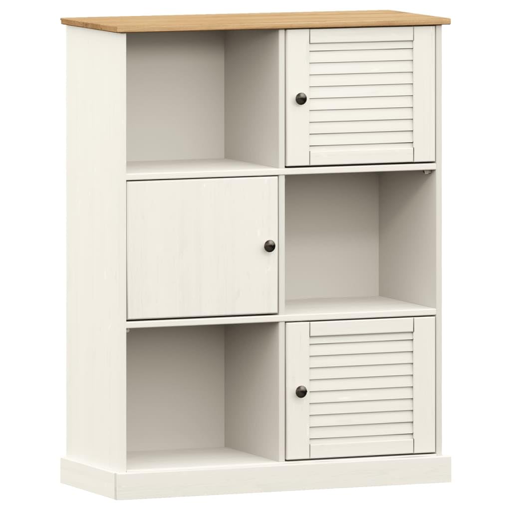 vidaXL VIGO White 6-Cube Solid Pine Wood Bookcase - Freestanding Display Shelf with Shutter Design for Living Room/Study