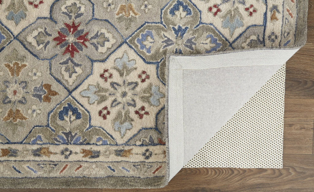 HomeRoots 514800 8 x 10 ft. Taupe Ivory & Red Wool Patchwork Hand Tufted Handmade Stain Resistant Rectangle Area Rug