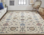 HomeRoots 514818 8 x 10 ft. Ivory Blue & Tan Wool Floral Hand Tufted Handmade Stain Resistant Rectangle Area Rug