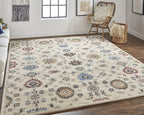 HomeRoots 514818 8 x 10 ft. Ivory Blue & Tan Wool Floral Hand Tufted Handmade Stain Resistant Rectangle Area Rug