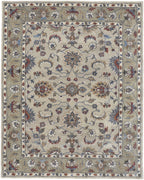 HomeRoots 514824 8 x 10 ft. Ivory Taupe & Blue Wool Floral Hand Tufted Handmade Stain Resistant Rectangle Area Rug