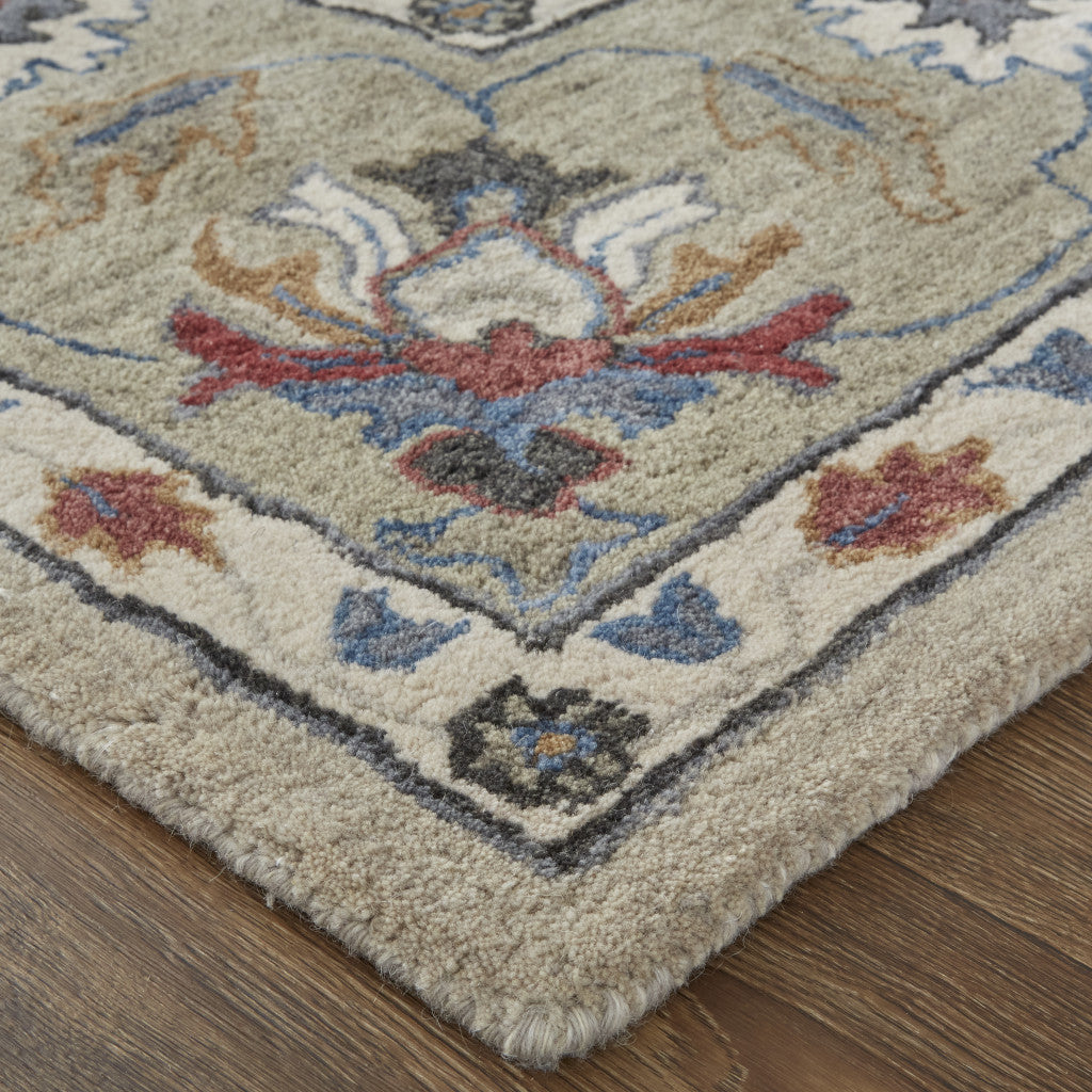 HomeRoots 514824 8 x 10 ft. Ivory Taupe & Blue Wool Floral Hand Tufted Handmade Stain Resistant Rectangle Area Rug